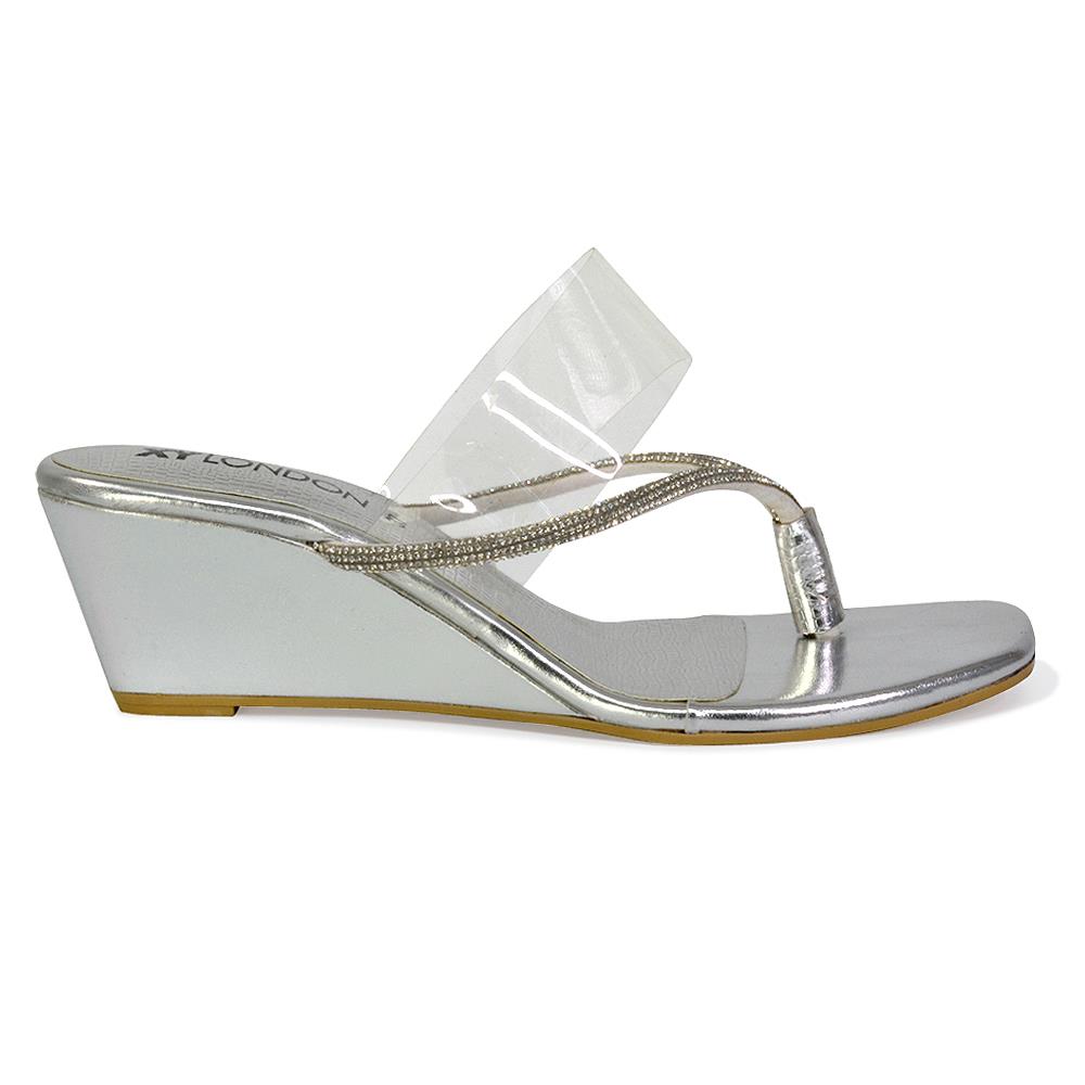 Womens Low Wedge Heel Sandals Ladies Summer Holidays Diamante Shoes Size - Picture 31 of 31