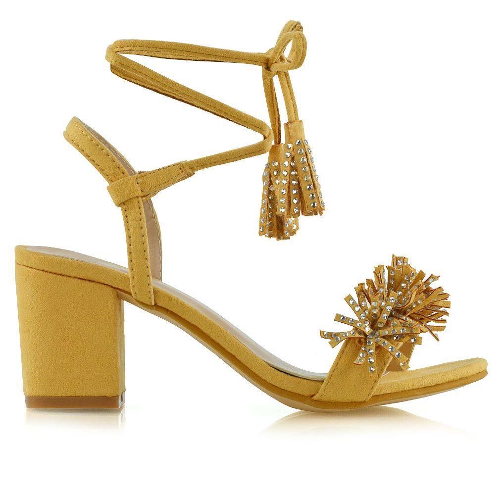 Womens Low Heel Sandals Ladies Lace Up Faux Suede Fringe Strappy Shoes Size 3-8