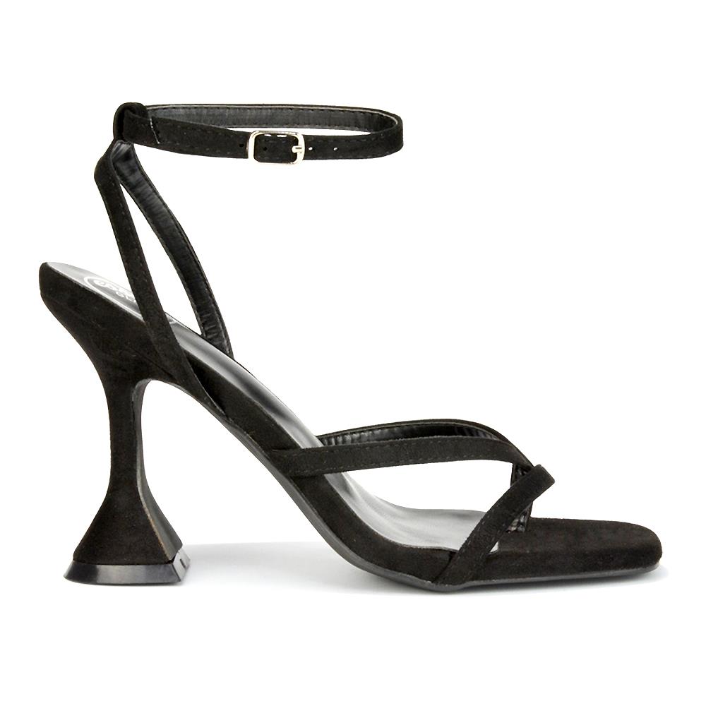 Sandalias para mujer con tiras al tobillo señora punta cuadrada correa tacón acampanado talla 3-8 - Imagen 6 de 31