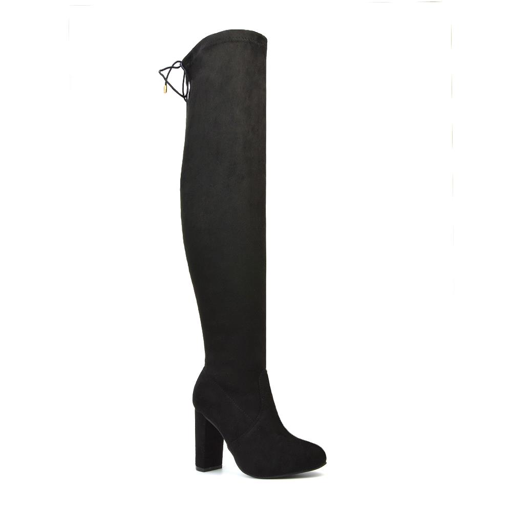 Womens Thigh High Boots Ladies Stretch Calf Above Knee Drawstring Shoes Size 3-8 - Picture 2 of 10