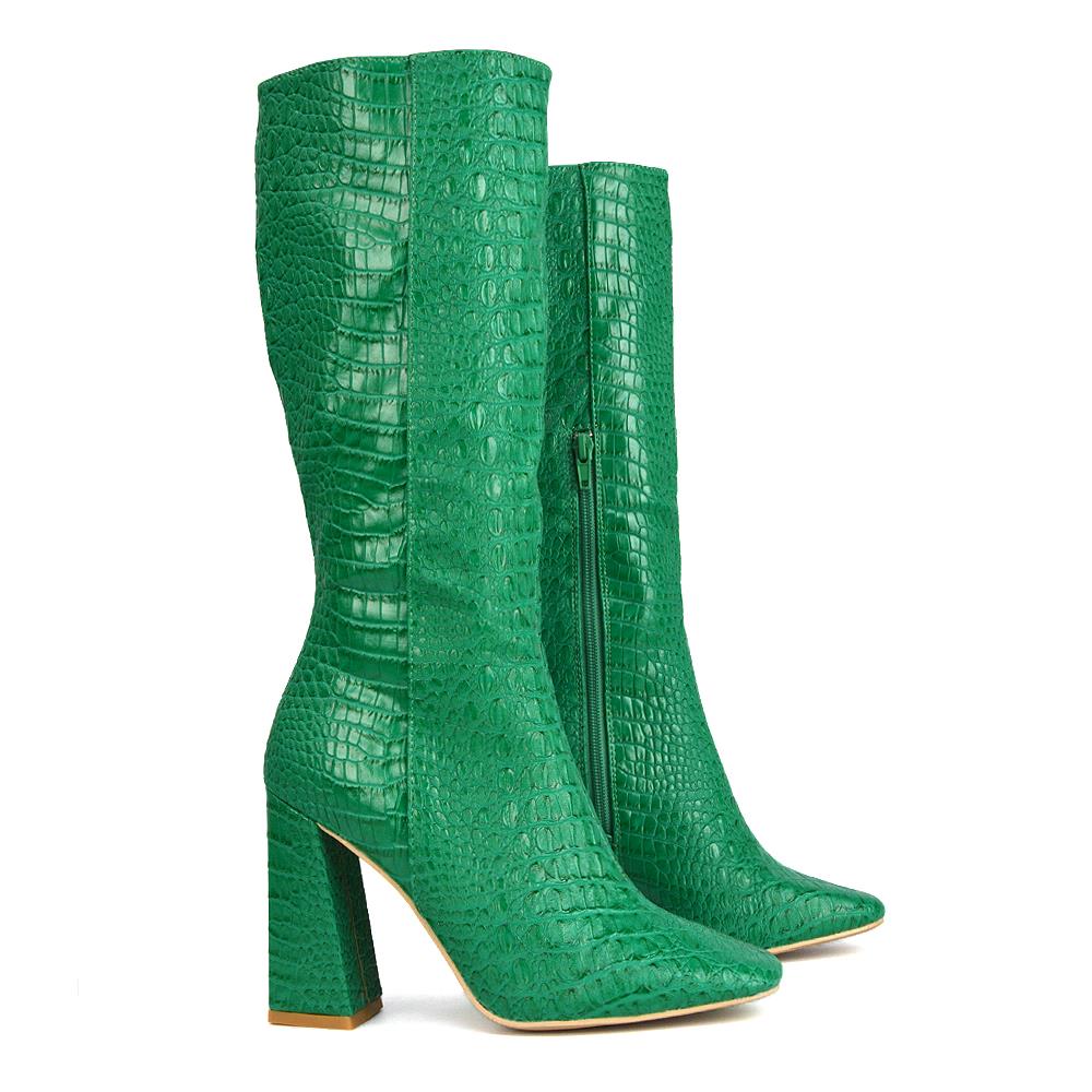 Womens Knee High Boots Ladies Block Heel Square Toe Shoe Size 3-8 - Picture 13 of 21