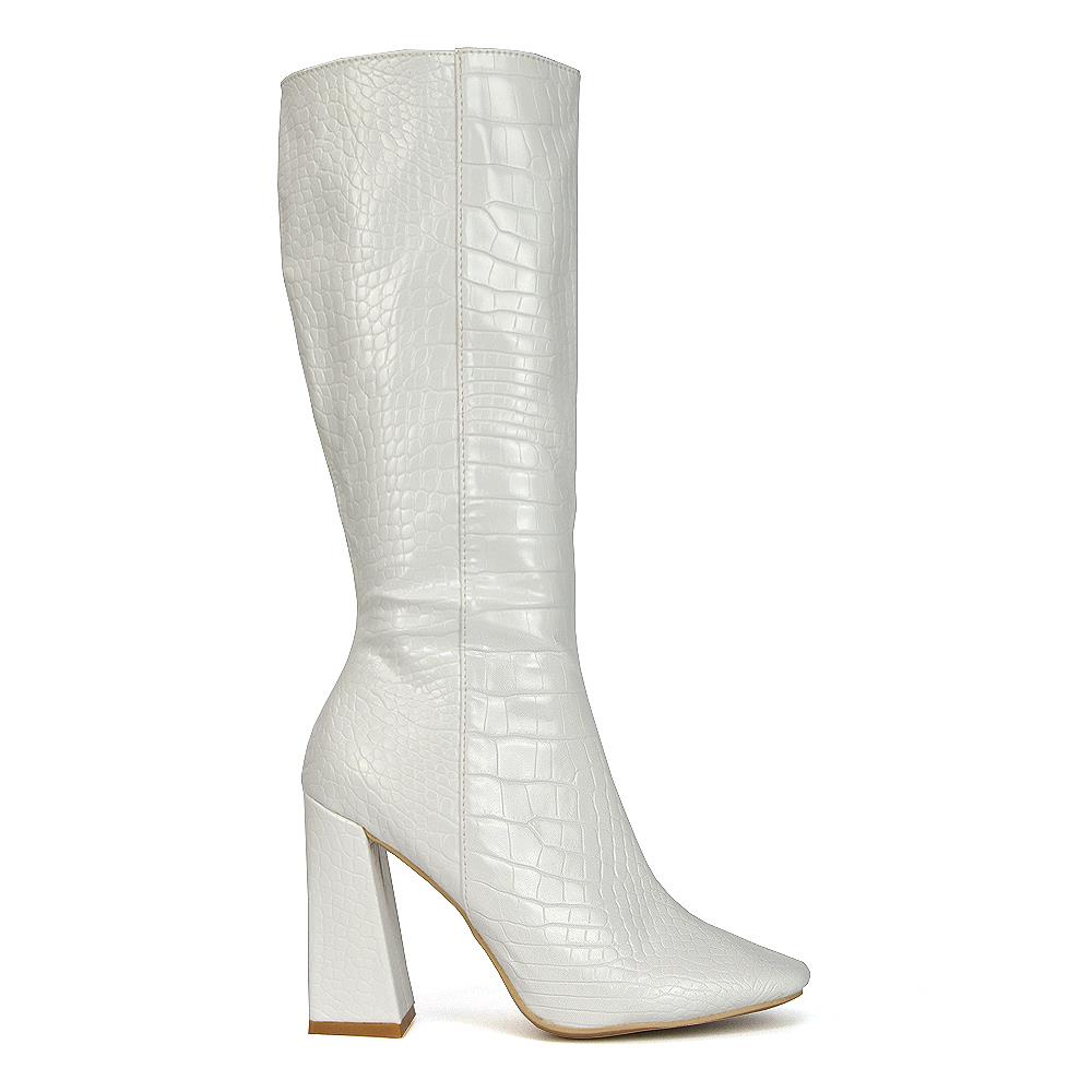 Womens Knee High Boots Ladies Block Heel Square Toe Shoe Size 3-8 - Picture 18 of 21