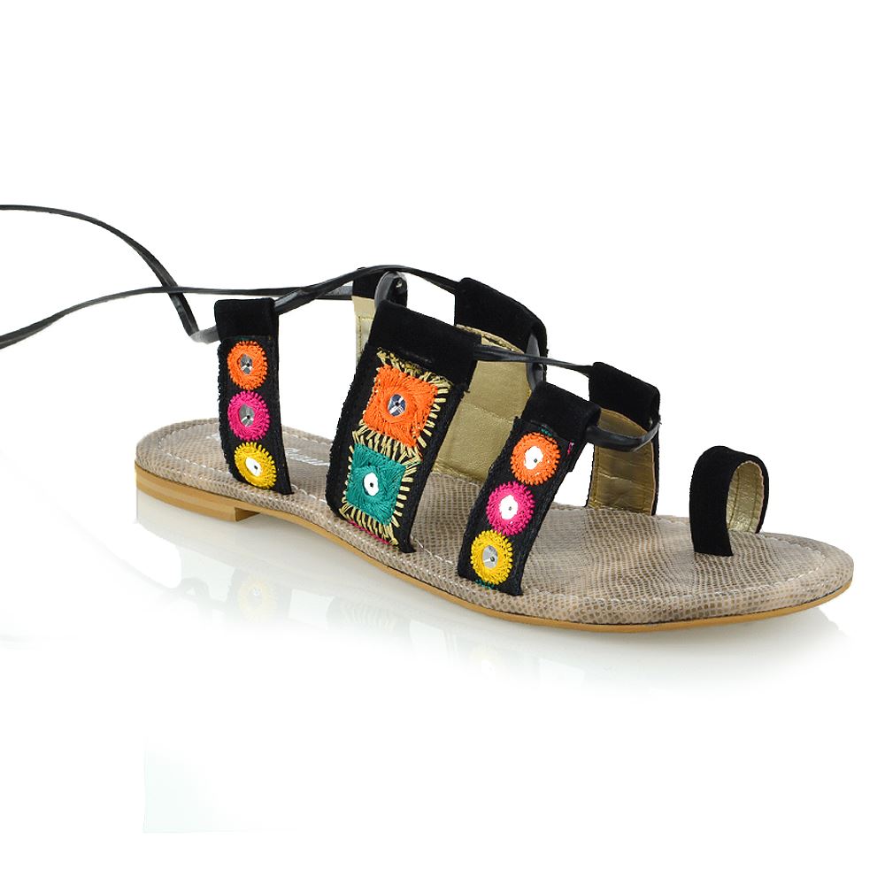 New Womens Strap Flat Lace Up Ladies Shoes Beach Gladiator Sandals Size - Picture 2 of 7