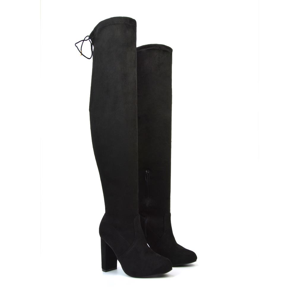 Womens Thigh High Boots Ladies Stretch Calf Above Knee Drawstring Shoes Size 3-8 - Picture 4 of 10