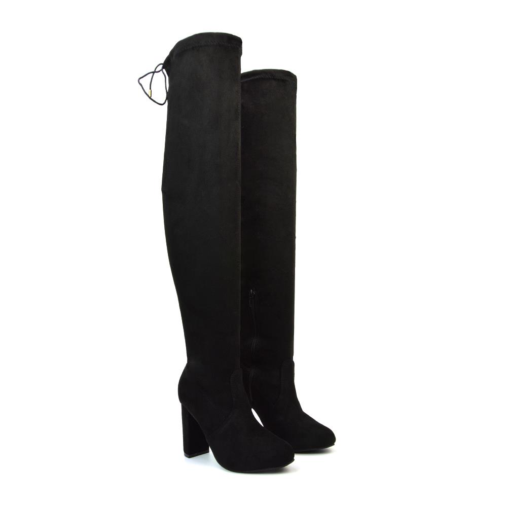 Womens Thigh High Boots Ladies Stretch Calf Above Knee Drawstring Shoes Size 3-8 - Picture 3 of 10