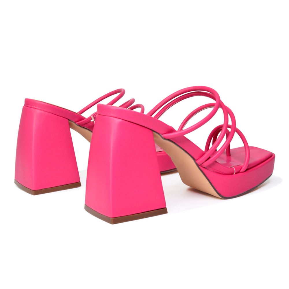 Sandalias de tacón alto para mujer Zapatos de plataforma con puntera cuadrada con tiras talla 3-8 - Imagen 22 de 35