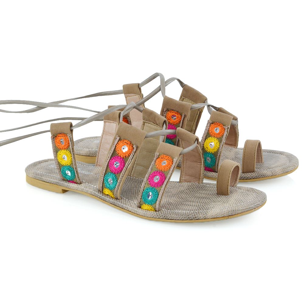 New Womens Strap Flat Lace Up Ladies Shoes Beach Gladiator Sandals Size - Picture 6 of 7