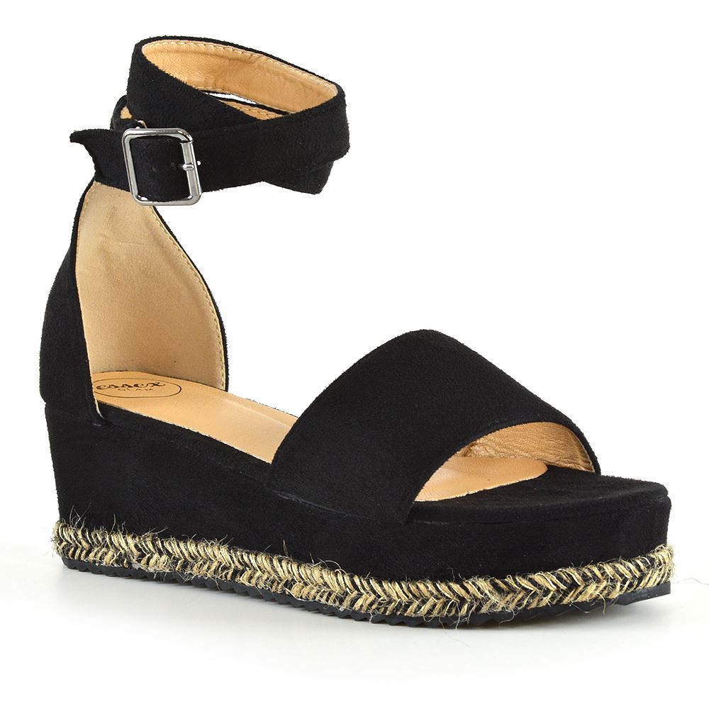 Womens Wedge Heel Sandals Espadrille Ladies Ankle Strap Flat Platform Shoes 3-8