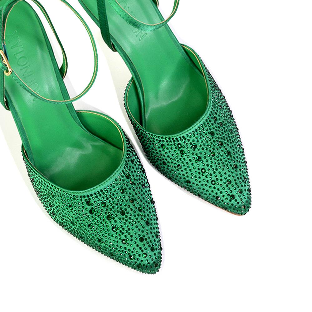 Zapatos de boda para mujer Damas Tacones de aguja nupciales satinados con tiras Diamante Talla 3-8 - Imagen 10 de 31