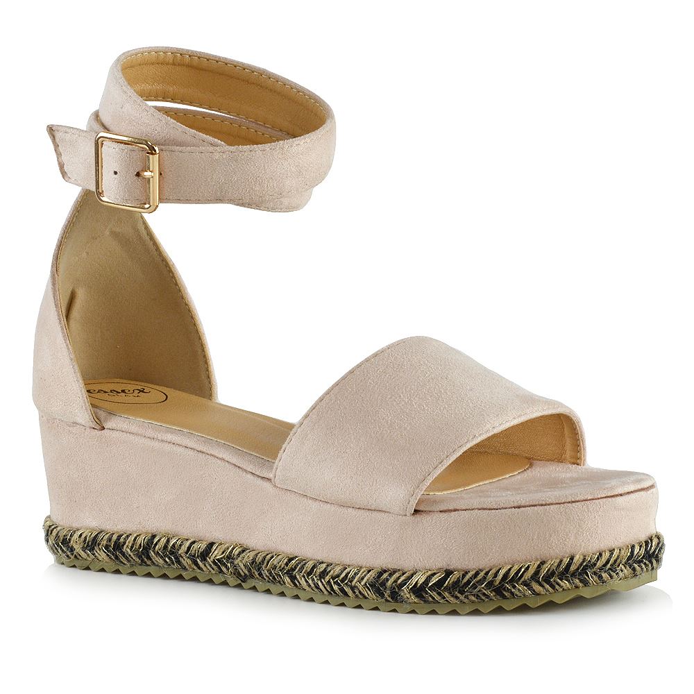 Womens Wedge Heel Sandals Espadrille Ladies Ankle Strap Flat Platform Shoes 3-8 | eBay