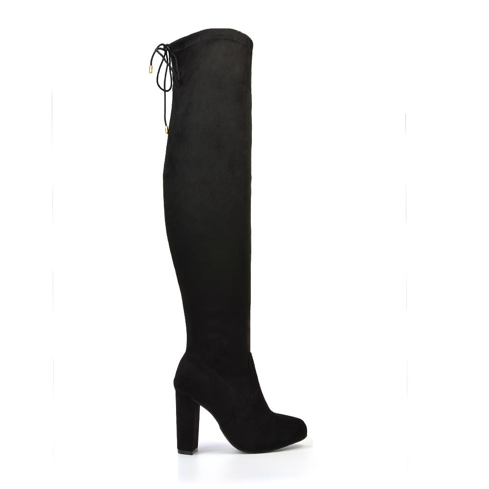 Womens Thigh High Boots Ladies Stretch Calf Above Knee Drawstring Shoes Size 3-8 - Picture 6 of 10
