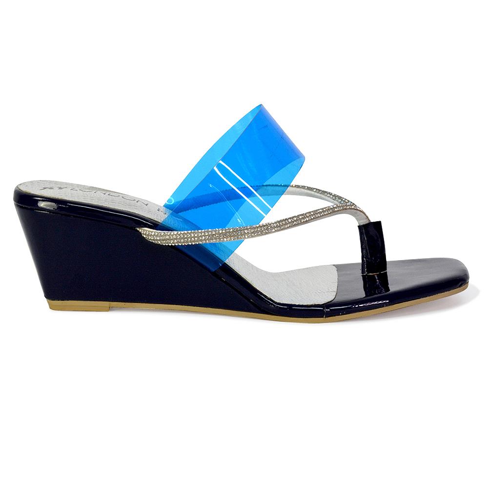 Womens Low Wedge Heel Sandals Ladies Summer Holidays Diamante Shoes Size - Picture 13 of 31
