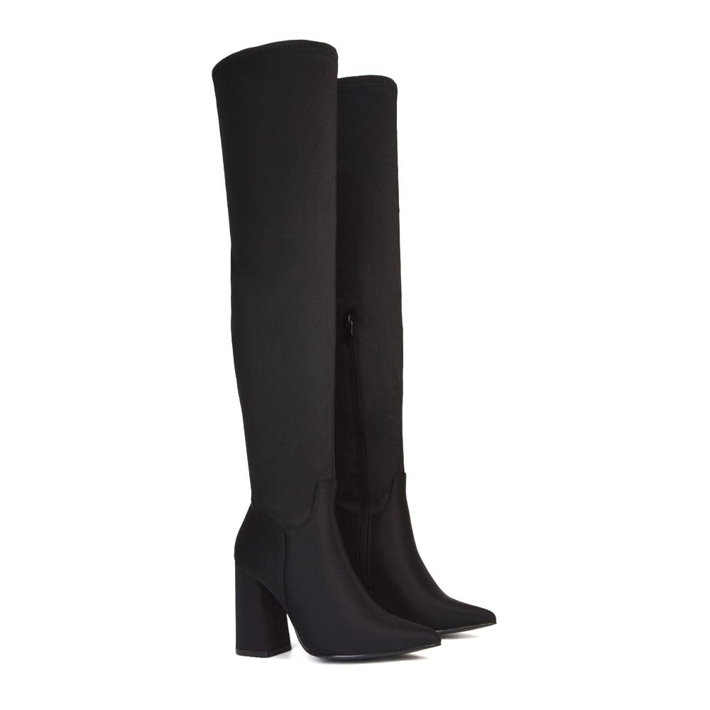 Women's Over The Knee High Boots Ladies Block Heel Stretch Calf Thigh High - Picture 4 of 10