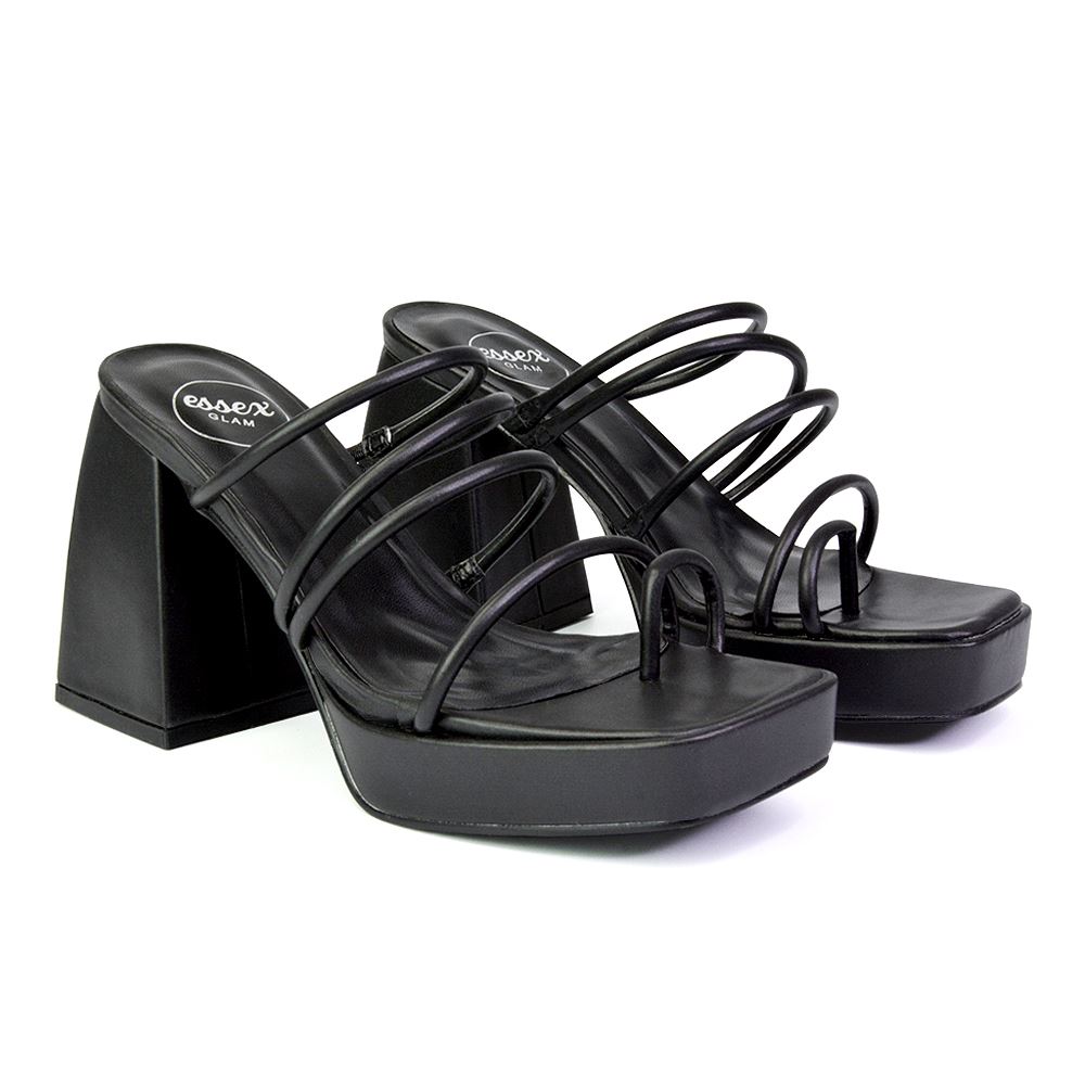 Sandalias de tacón alto para mujer Zapatos de plataforma con puntera cuadrada con tiras talla 3-8 - Imagen 8 de 35