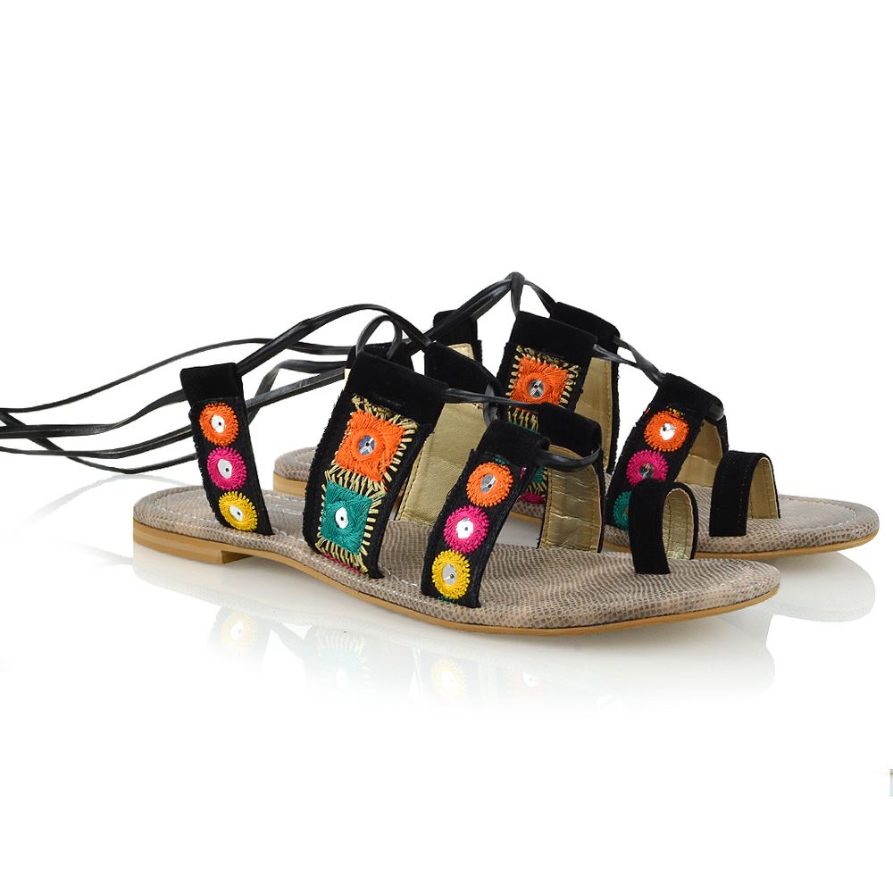 New Womens Strap Flat Lace Up Ladies Shoes Beach Gladiator Sandals Size - Picture 4 of 7