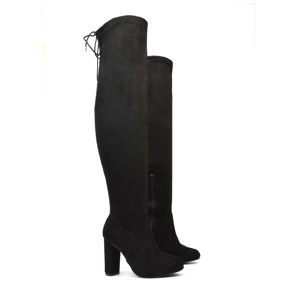 Womens Thigh High Boots Ladies Stretch Calf Above Knee Drawstring Shoes Size 3-8 - Picture 10 of 10