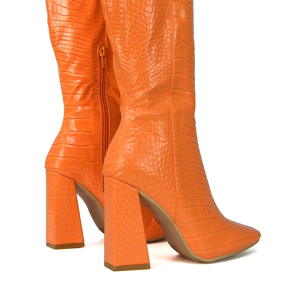 Womens Knee High Boots Ladies Block Heel Square Toe Shoe Size 3-8 - Picture 16 of 21