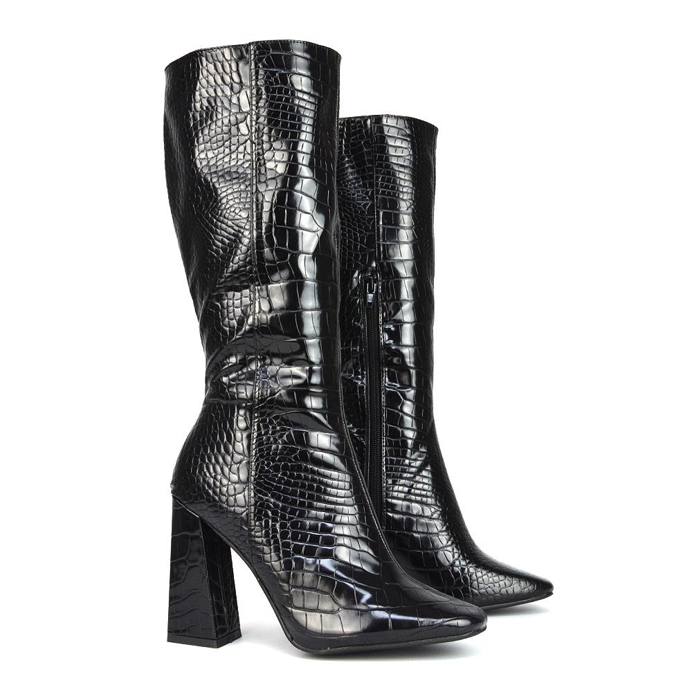 Womens Knee High Boots Ladies Block Heel Square Toe Shoe Size 3-8 - Picture 3 of 21
