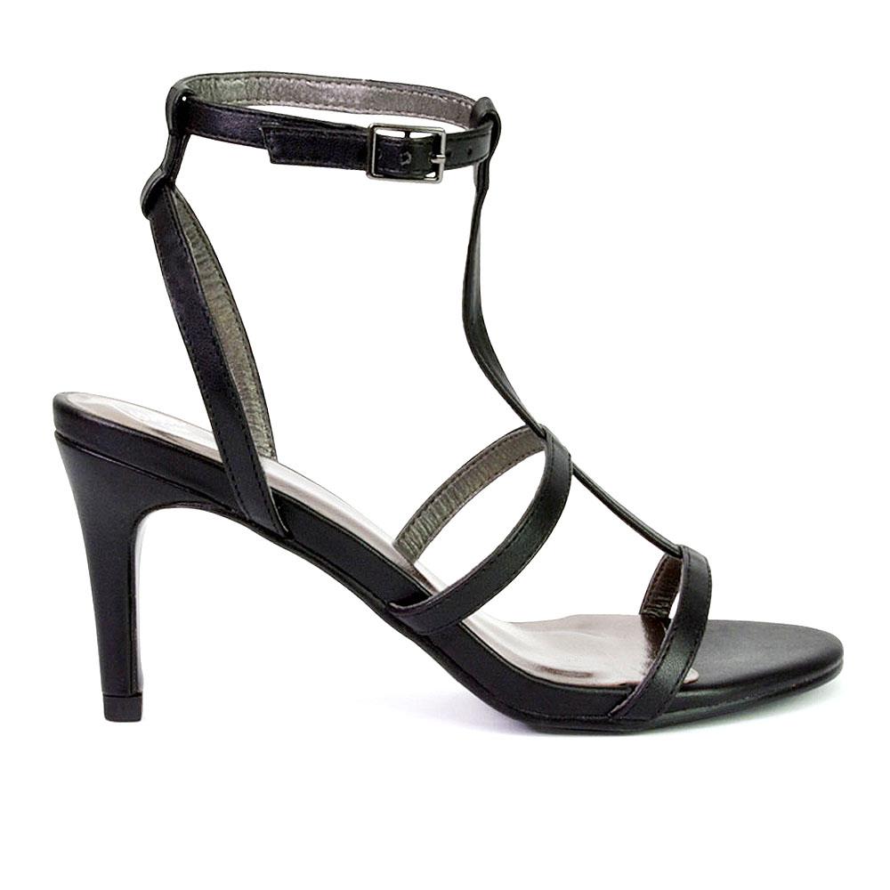 Womens Strappy Ankle Strap Sandals Ladies Stiletto Low Mid Heel Party Shoes Size