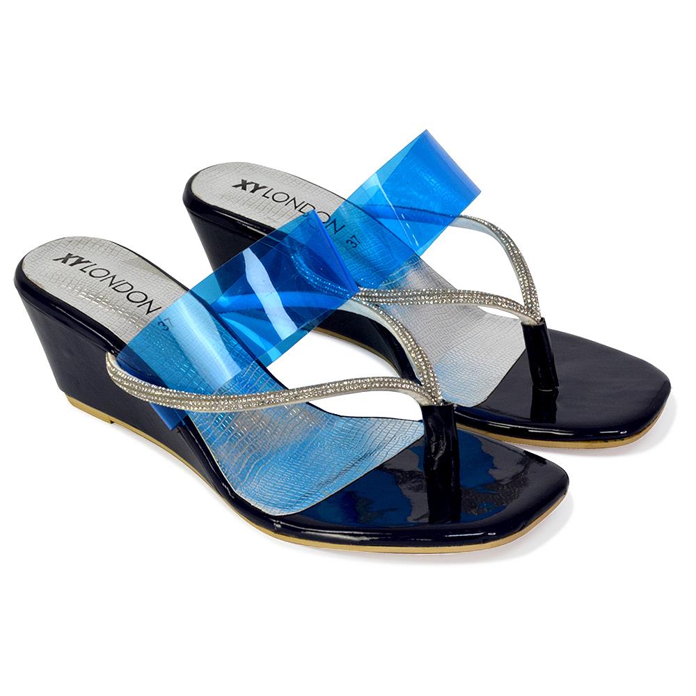Womens Low Wedge Heel Sandals Ladies Summer Holidays Diamante Shoes Size - Picture 11 of 31