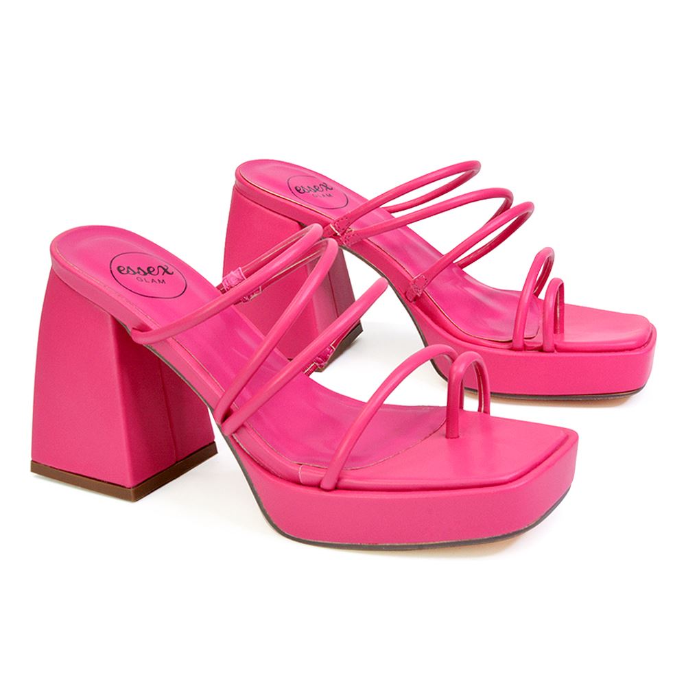 Sandalias de tacón alto para mujer Zapatos de plataforma con puntera cuadrada con tiras talla 3-8 - Imagen 26 de 35