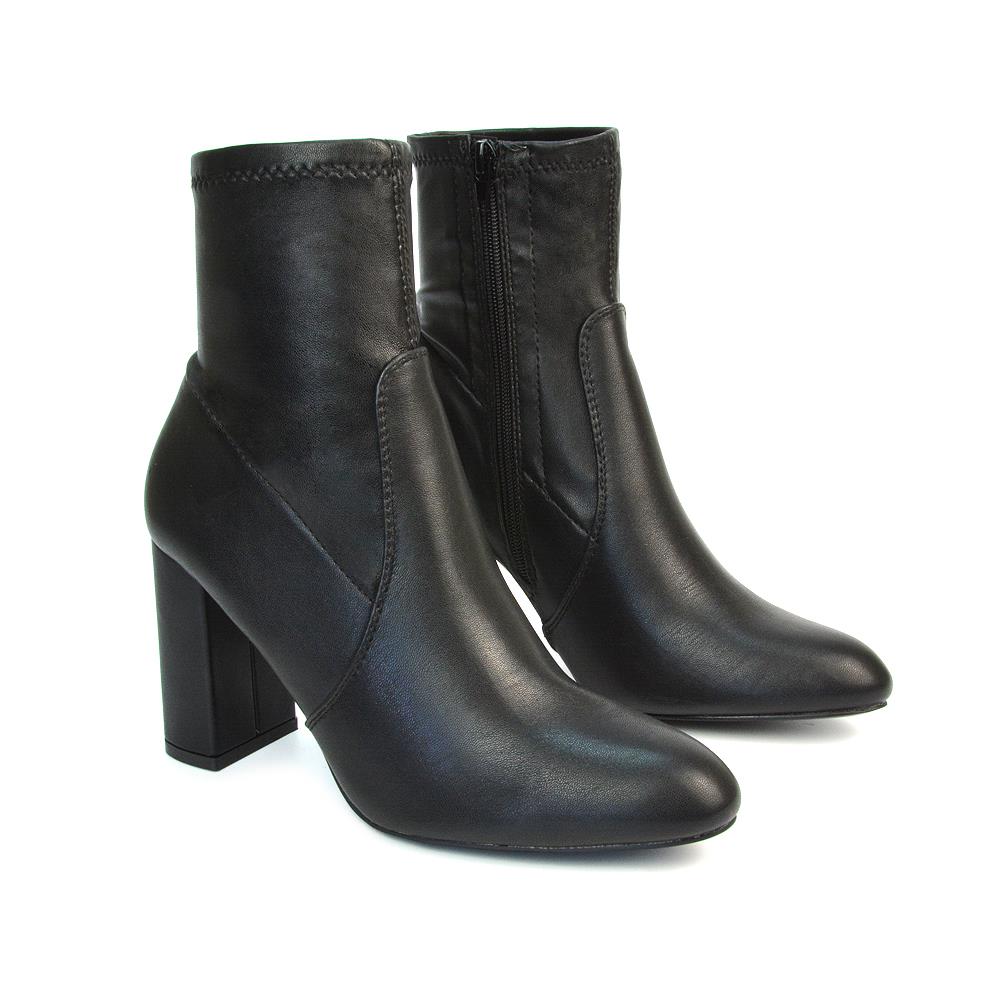 Women's Ankle Boots Ladies High Rise Stretch Sock Shoes Black Booties Size 3-8 - Picture 4 of 9