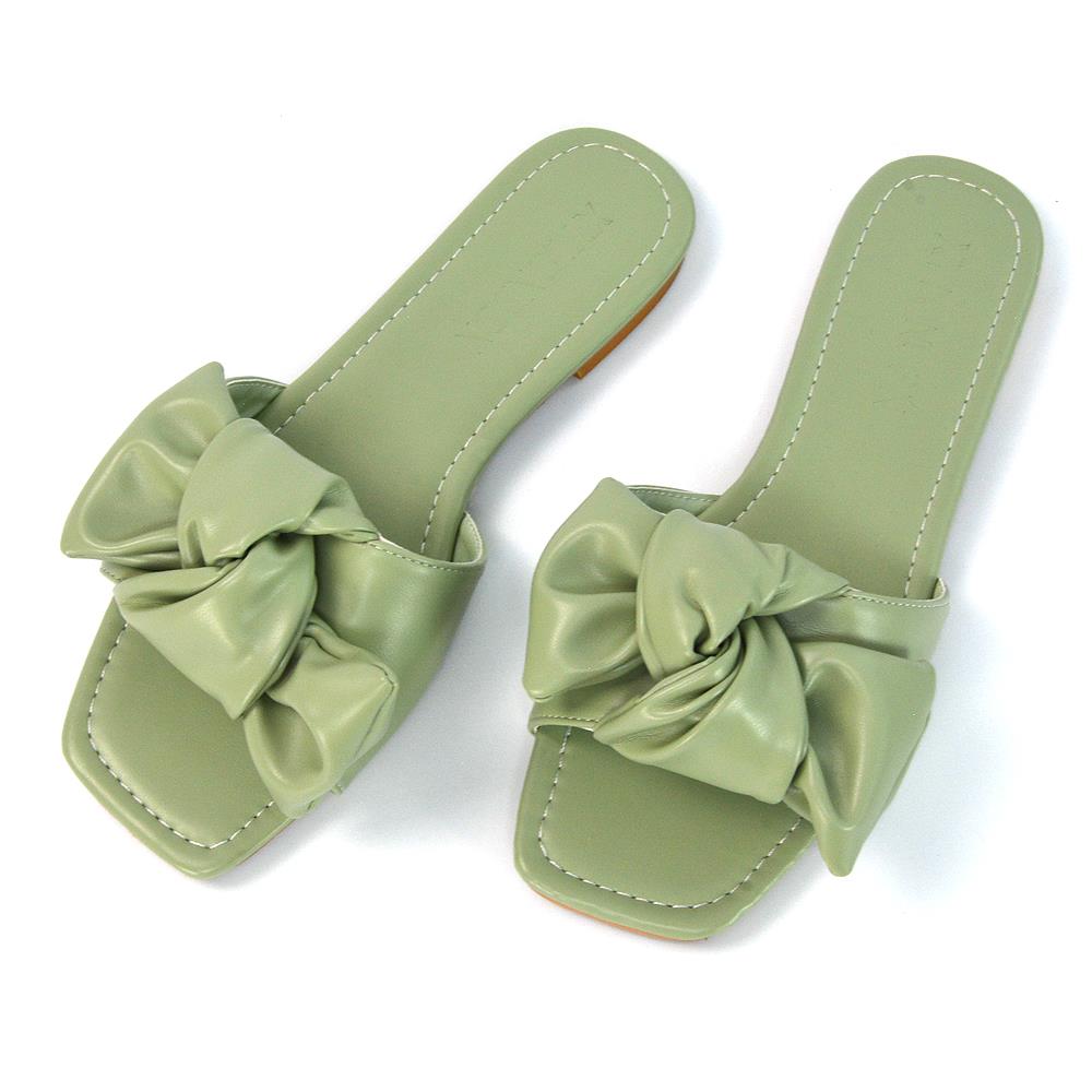 Womens Slip On Sliders Ladies Flat Casual Bow Flip Flops Mule Sandals Size Size - Picture 11 of 31