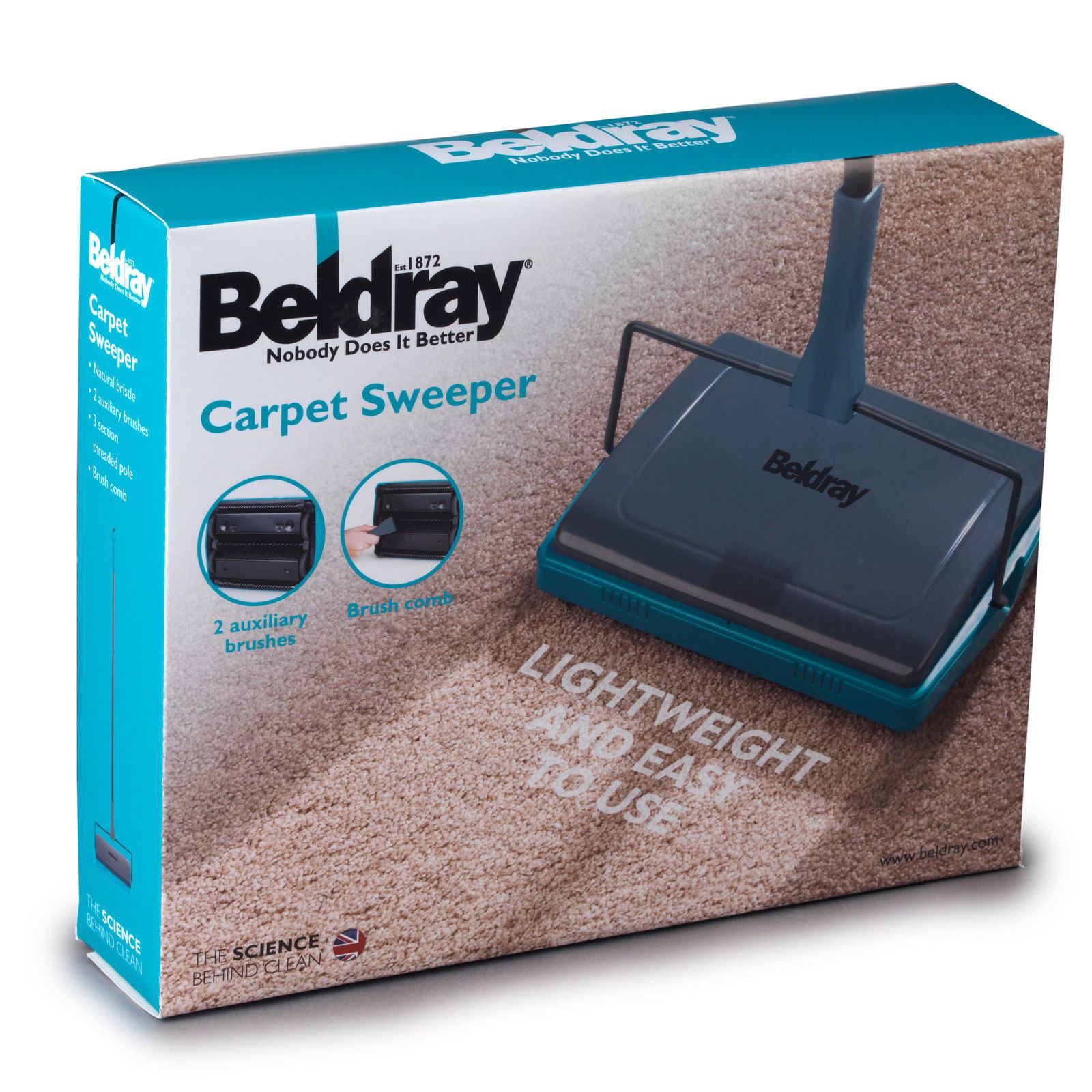 BELDRAY BLUE GREY CARPET SWEEPER MANUAL RUG CARPET CLEANER 3 BRUSH