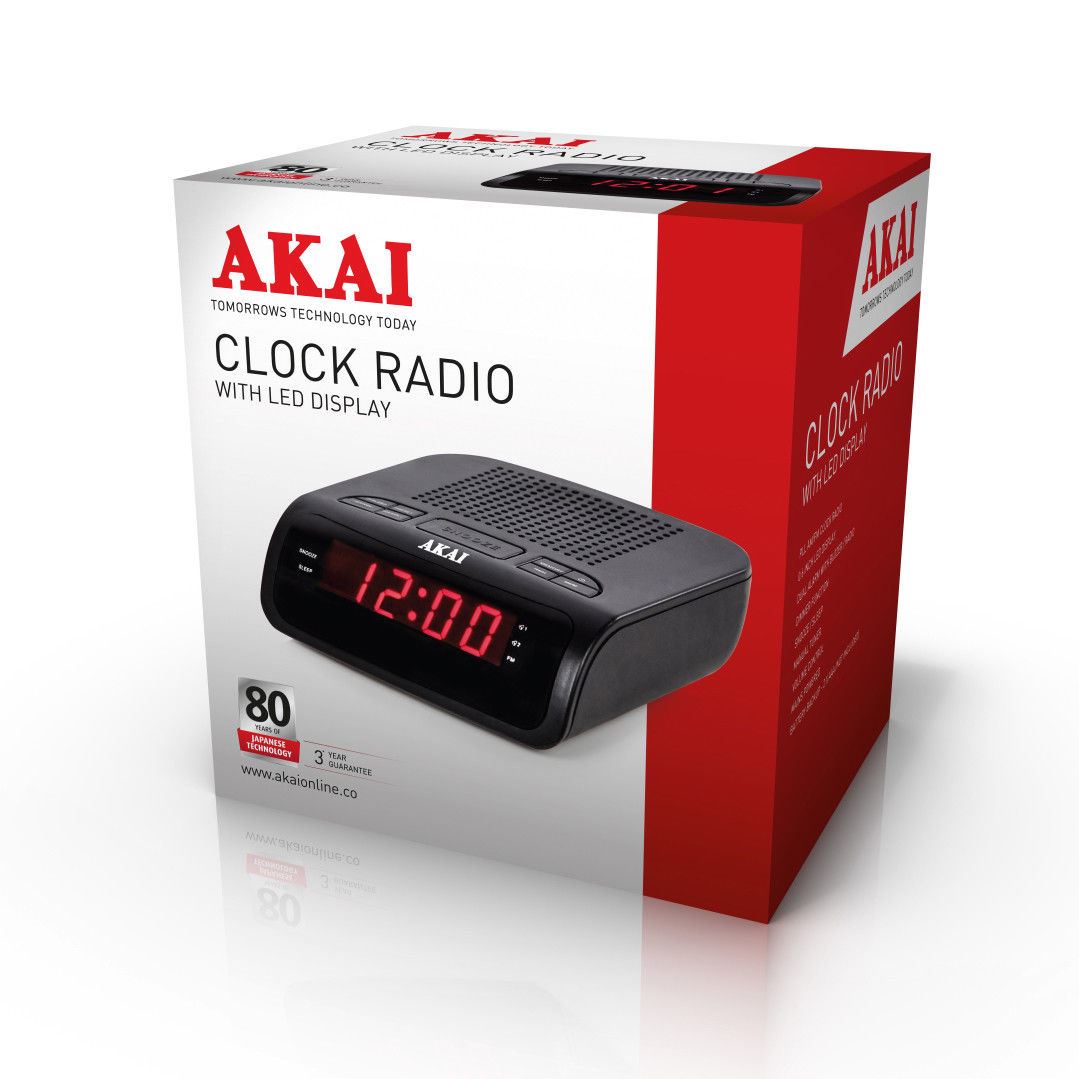BLACK 0.6 INCH AKAI CLOCK RADIO WITH LED DISPALY SNOOZE SLEEP ALARM AM/FM MAINS 5056032910072 eBay