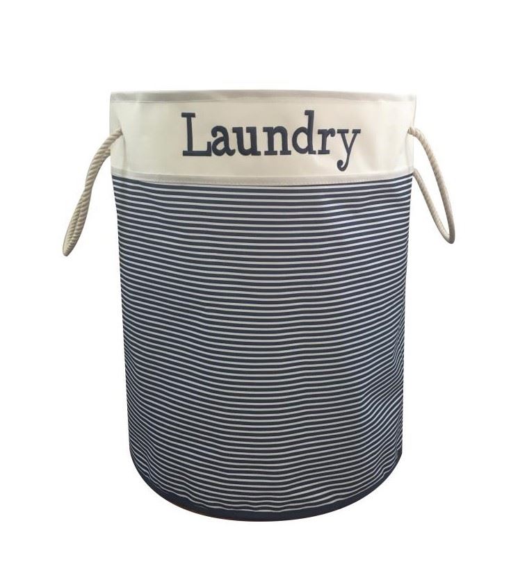 BLUE CANYON NAUTICAL FABRIC LAUNDRY HAMPER NAVY/CREAM HOME WASHING