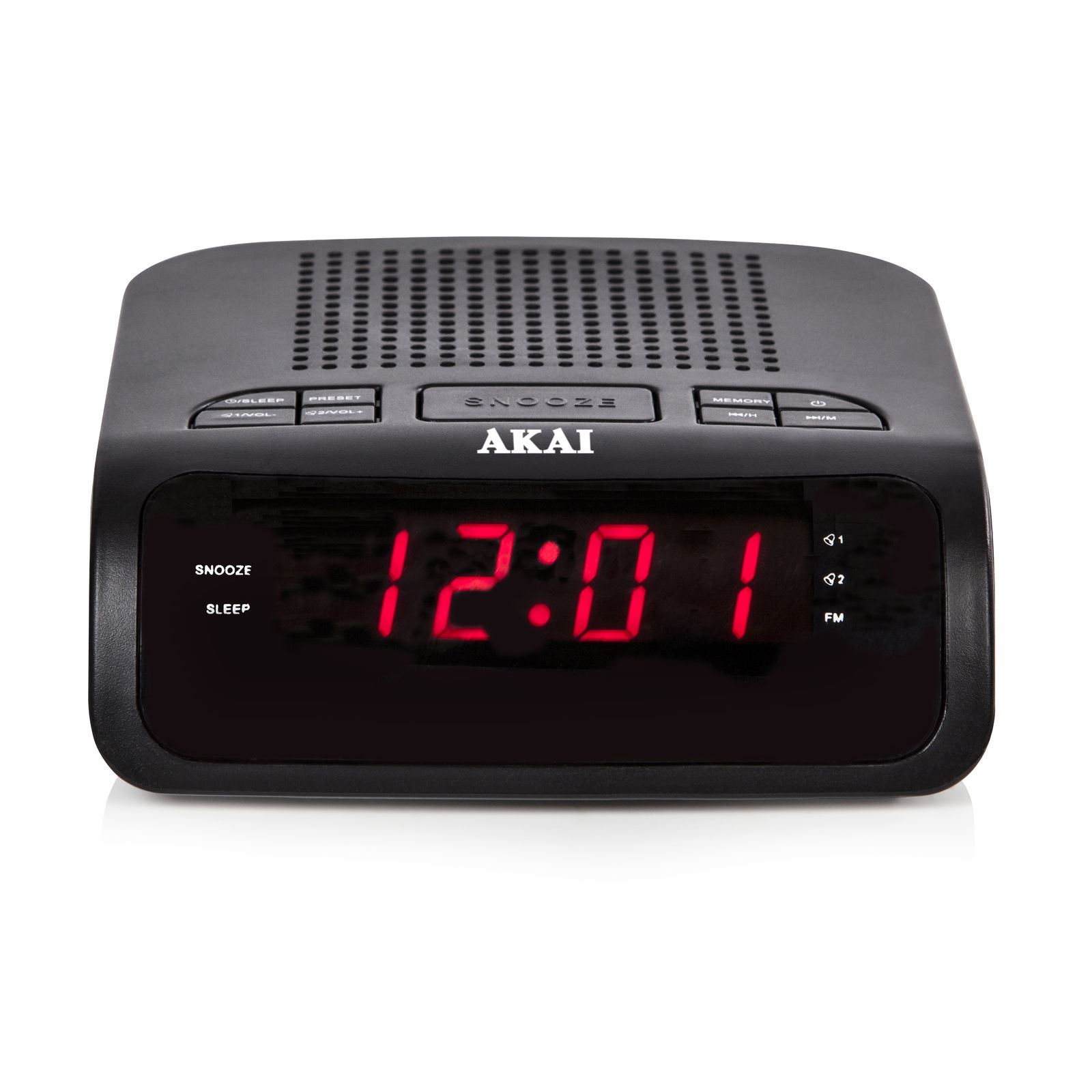 BLACK 0.6 INCH AKAI CLOCK RADIO WITH LED DISPALY SNOOZE SLEEP ALARM AM