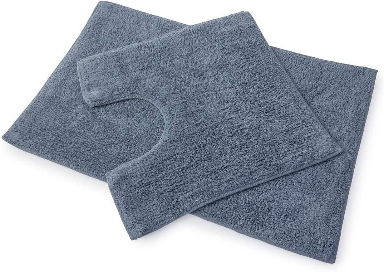 JUEGO DE 2 PIEZAS ASIENTO DE INODORO PEDESTAL PIE DE ALGODÓN ALFOMBRA DE MICROFIBRA AZUL CAÑÓN - Imagen 23 de 25