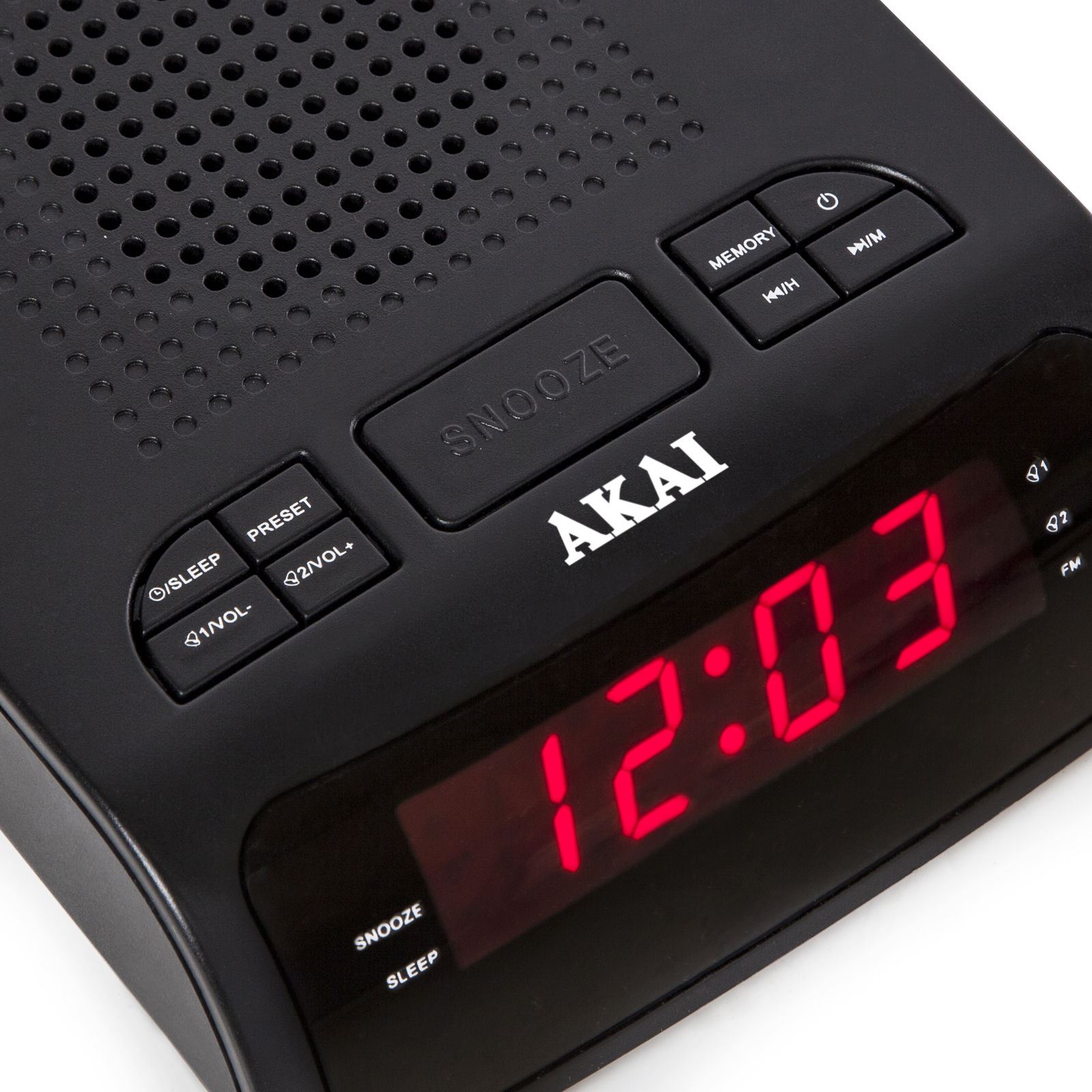 BLACK 0.6 INCH AKAI CLOCK RADIO WITH LED DISPALY SNOOZE SLEEP ALARM AM