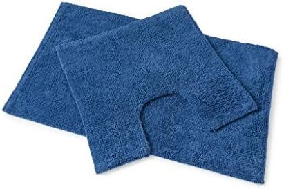 JUEGO DE 2 PIEZAS ASIENTO DE INODORO PEDESTAL PIE DE ALGODÓN ALFOMBRA DE MICROFIBRA AZUL CAÑÓN - Imagen 21 de 25