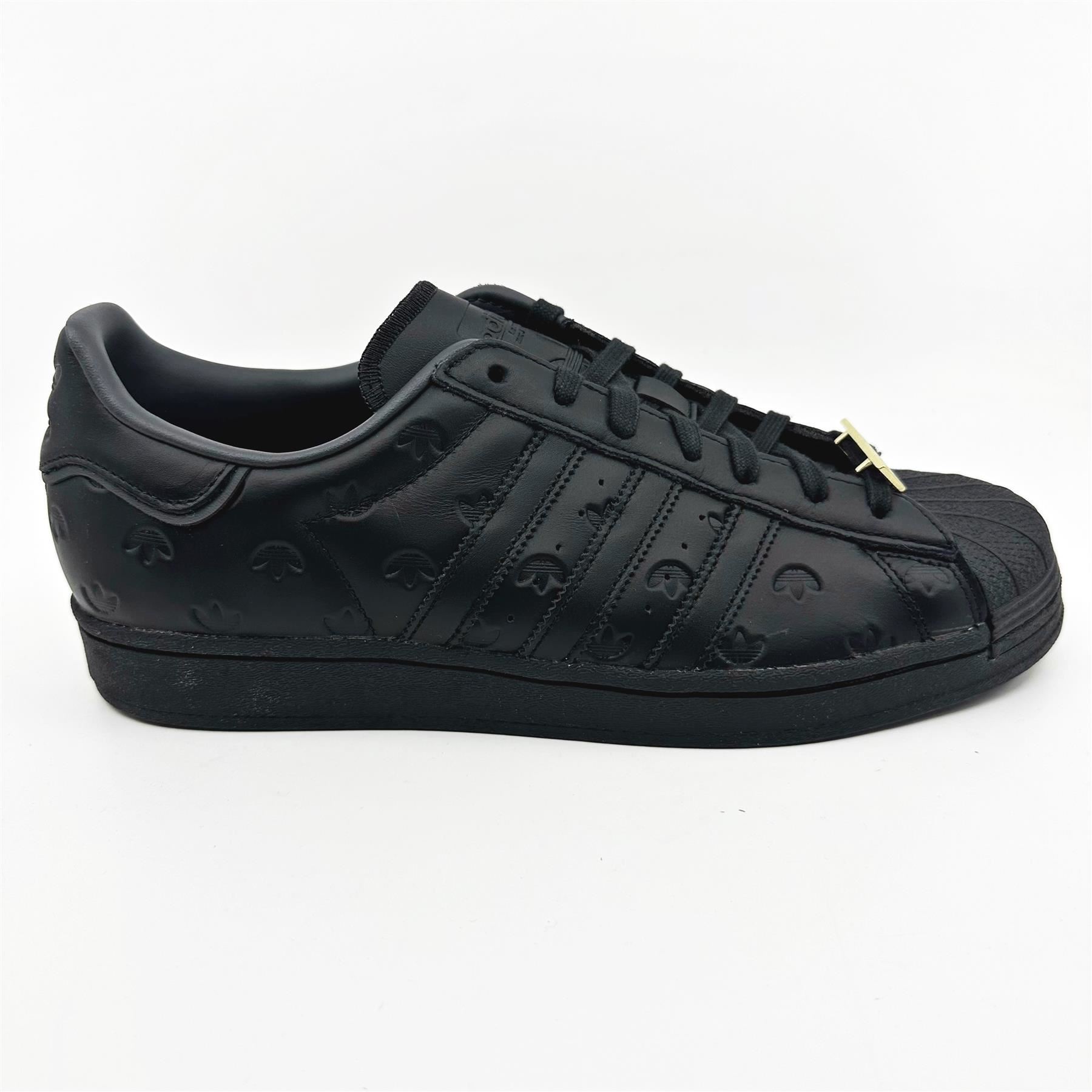あ Size 9 - Adidas Superstar Allover Debossed Trefoils - Black for