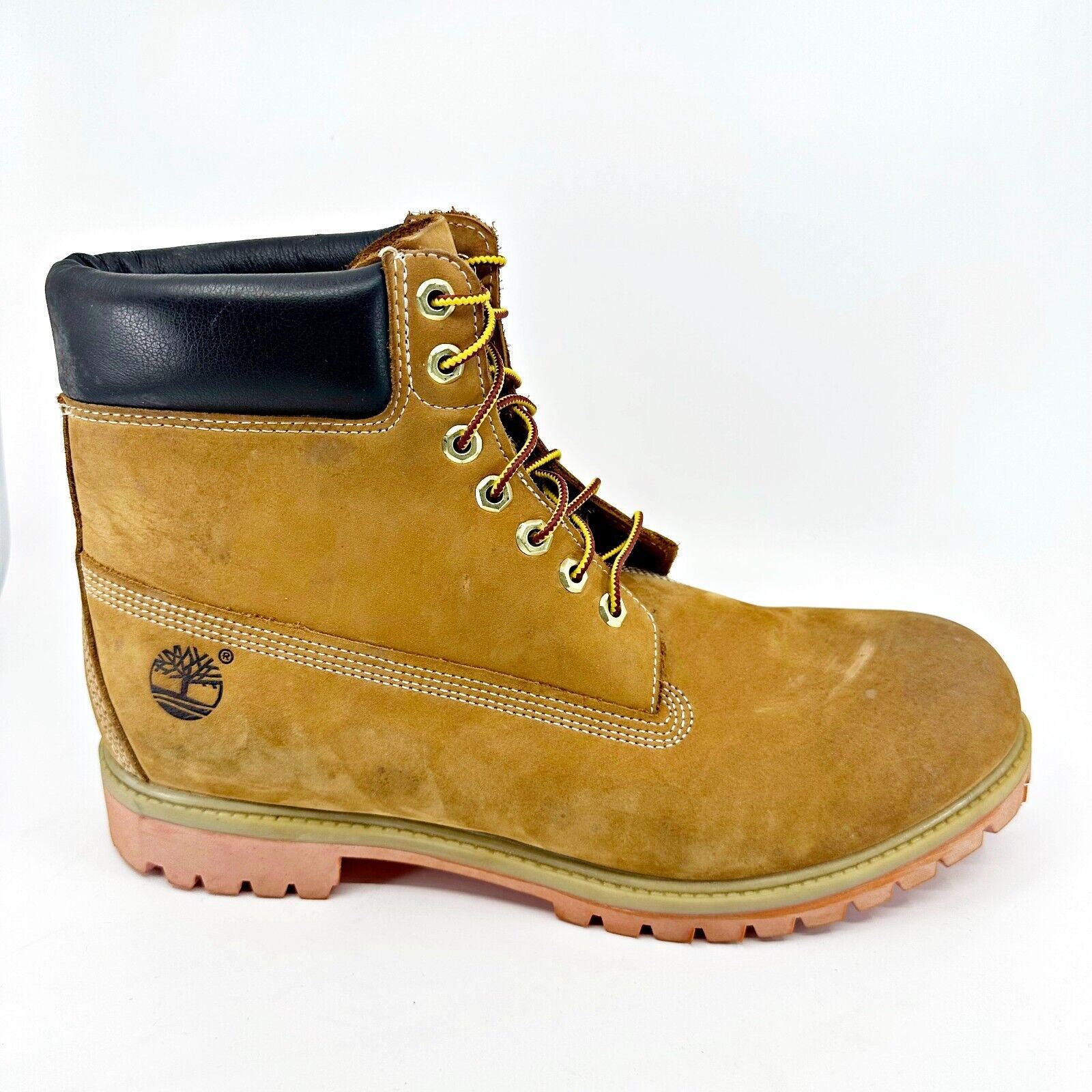 Timberland 6 in Premium Wheat Orange Black Mens Size 13 Nubuck