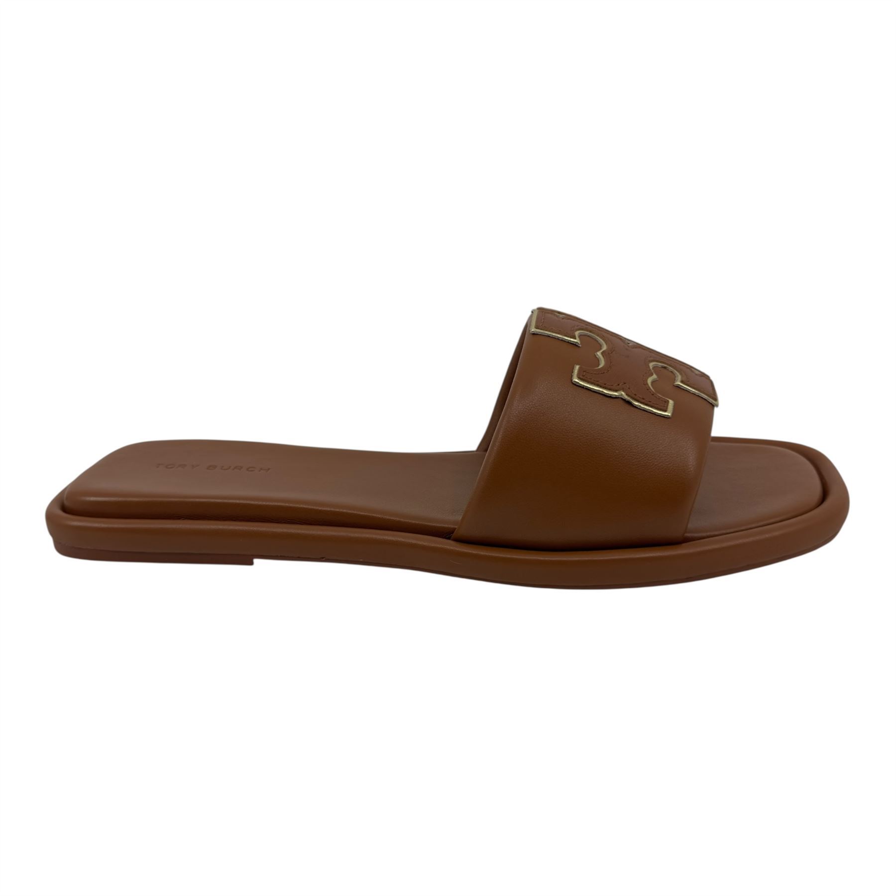 Tory Burch Double T Sport Slide Bourdon Miele Gold Womens Nappa