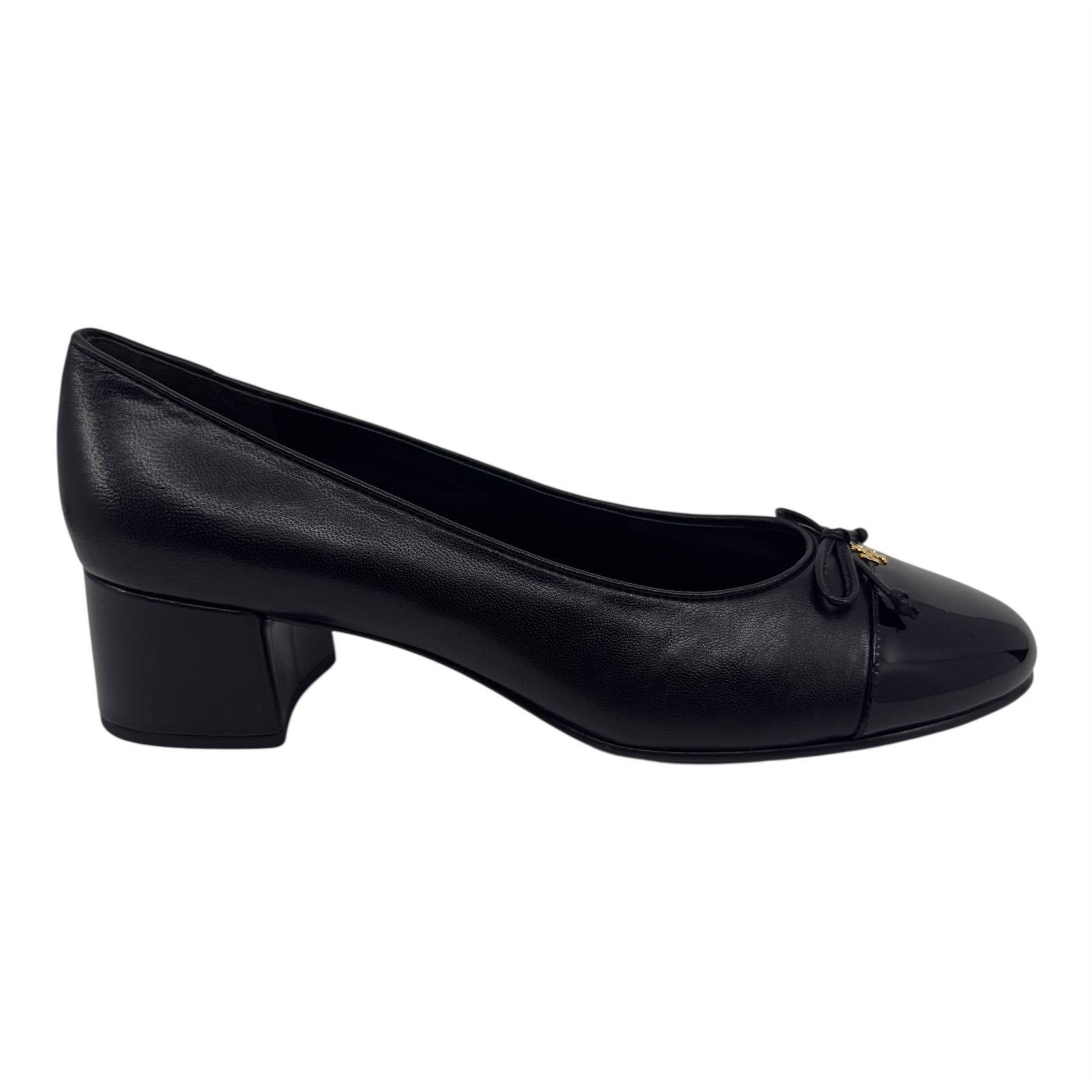 Tory Burch Cap Toe Pump 45MM Perfect Black Womens Heel Goat