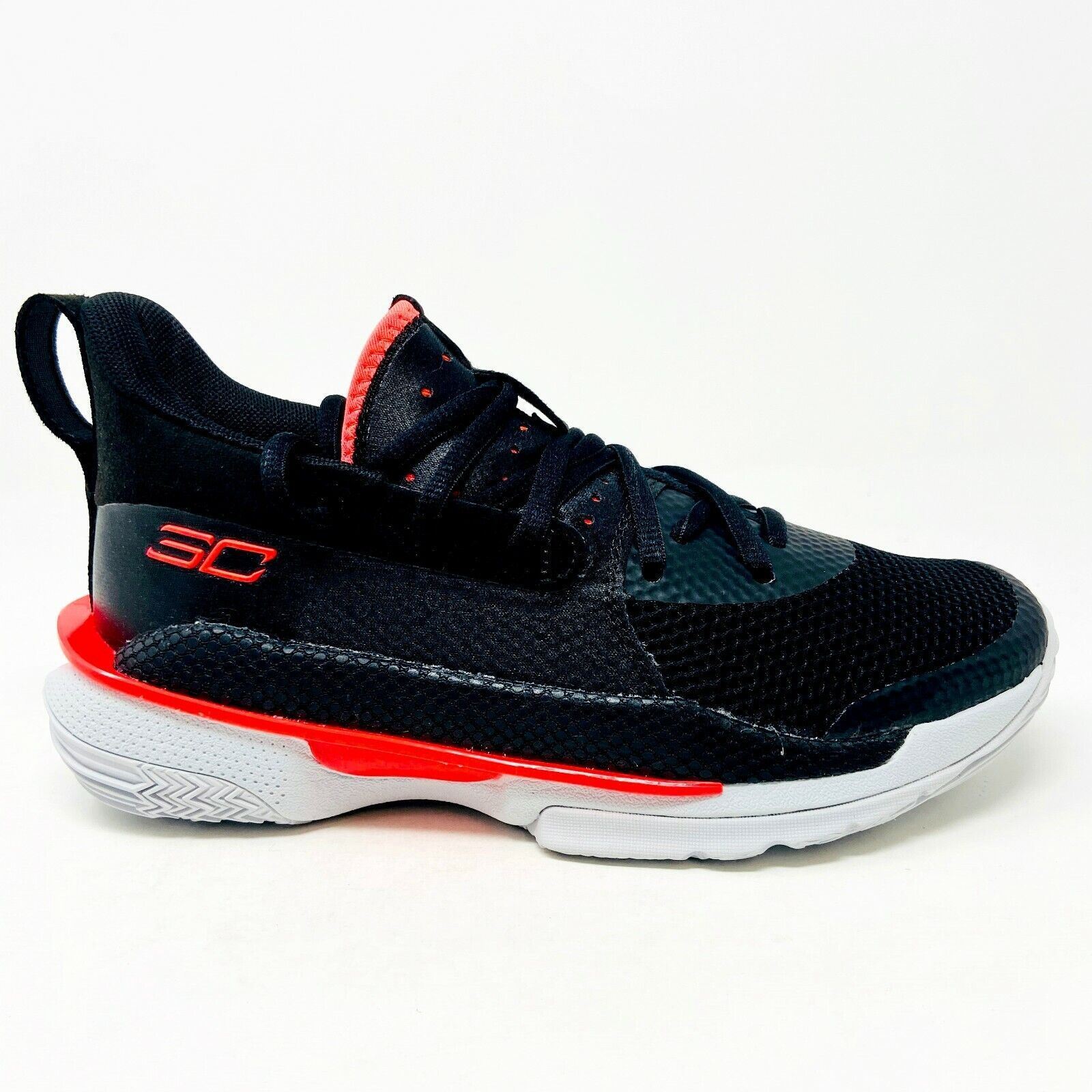 Under Armour Curry 7 SC Black Beta Red Youth Basketball Sneakers