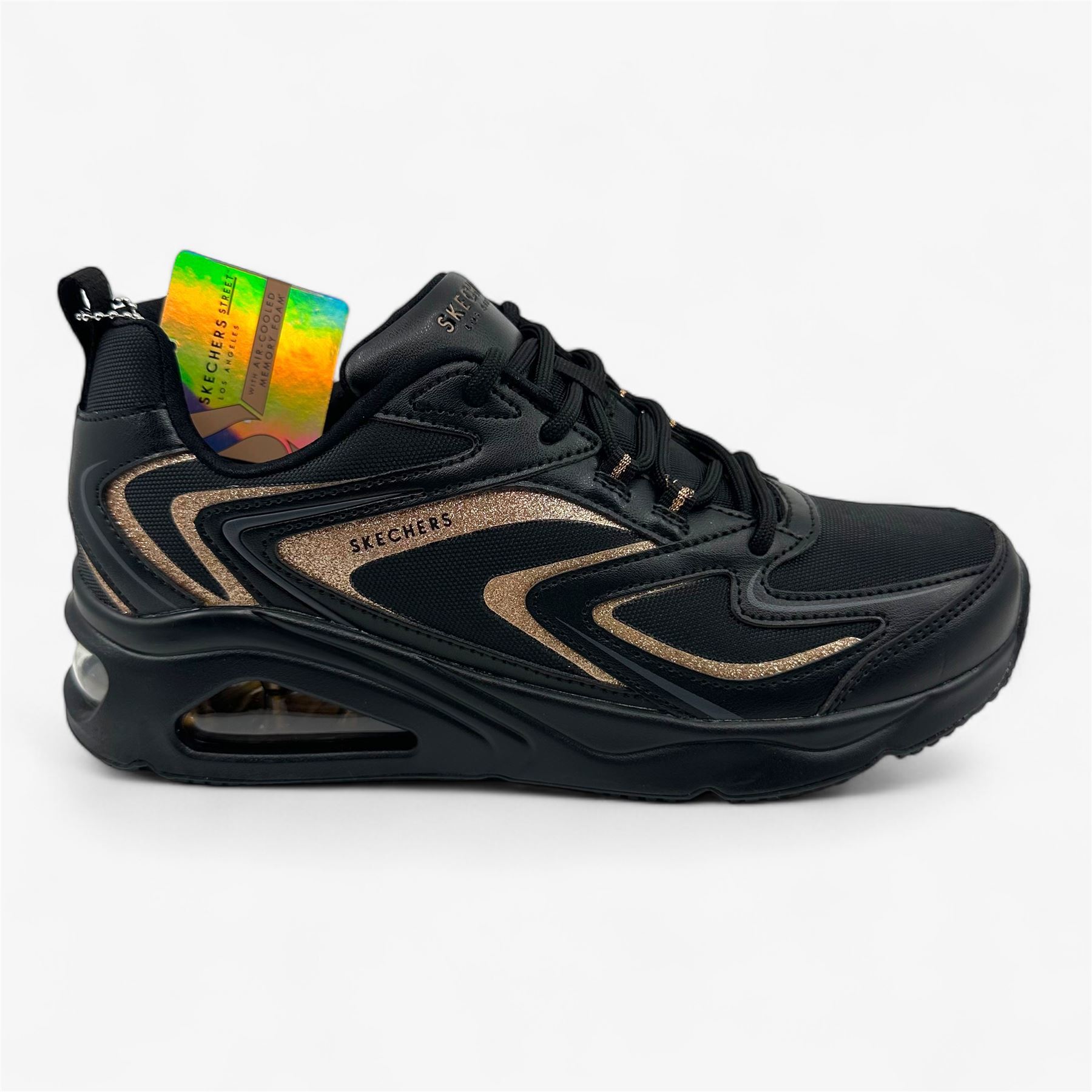 Skechers Tres Air Uno Shimm Airy Black Rose Gold Womens Athletic