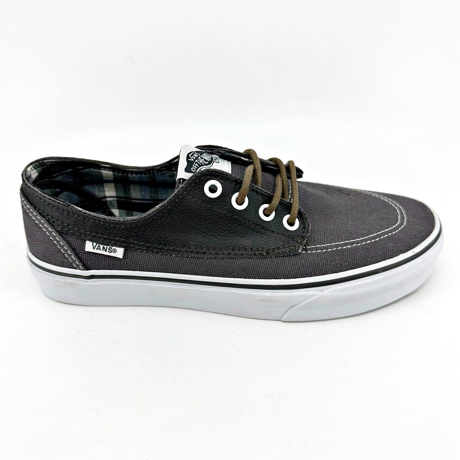 VANS Brigata (Leather Plaid) Asphalt Beluga Gray Womens Size 