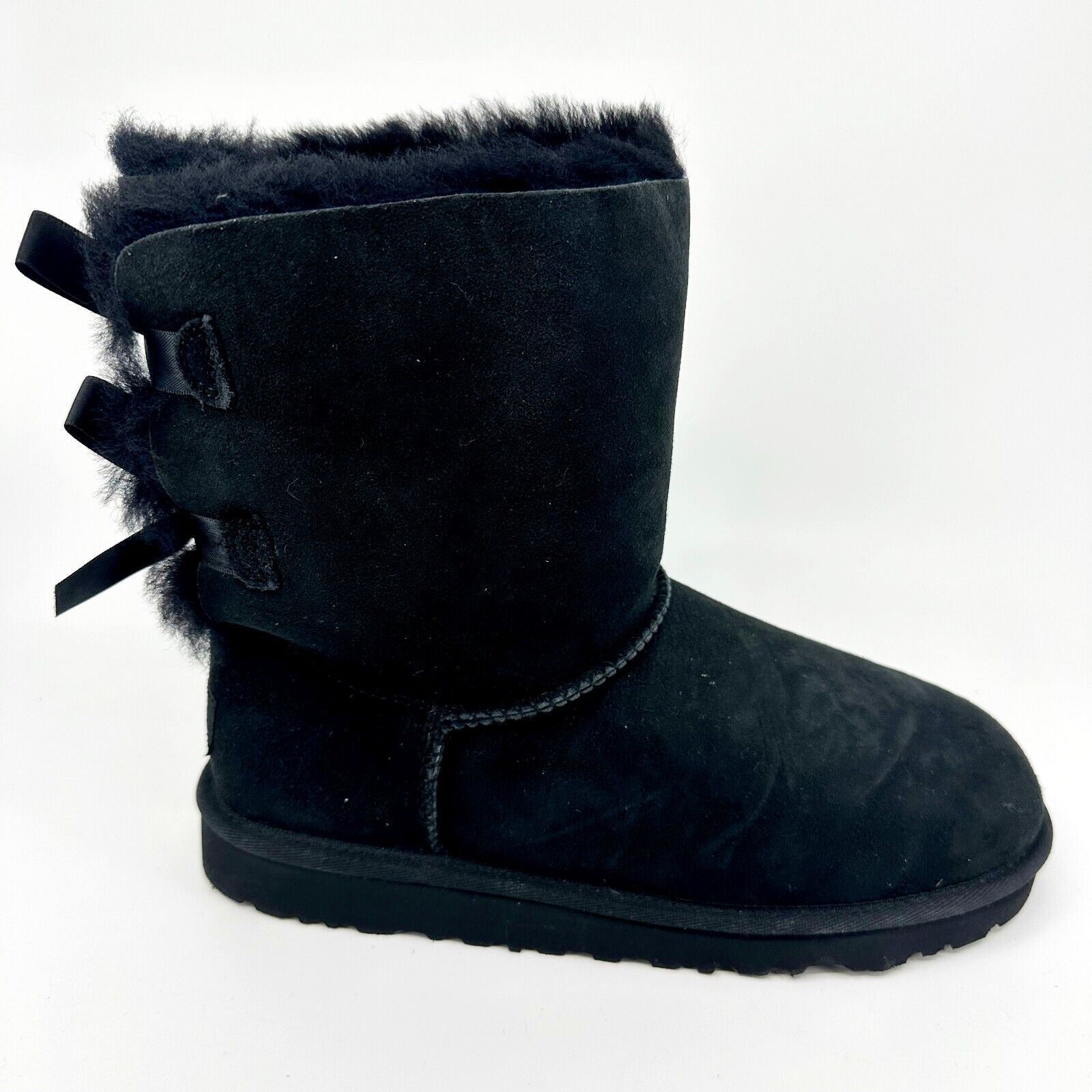 UGG Bailey Bow Черные детские замшевые сапоги на овчине для девочек 3280 BLK