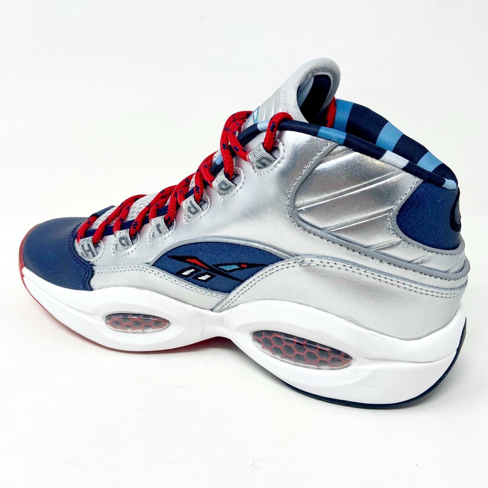 Reebok Question Mid Silver Blue Red Harden Iverson Mens Basketball