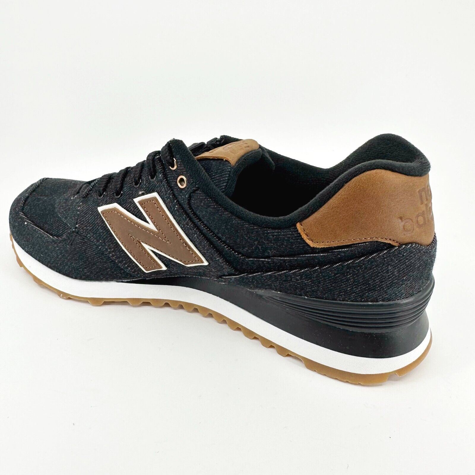 New Balance 574 Classics 15 Ounce Canvas Denim Black Brown Mens