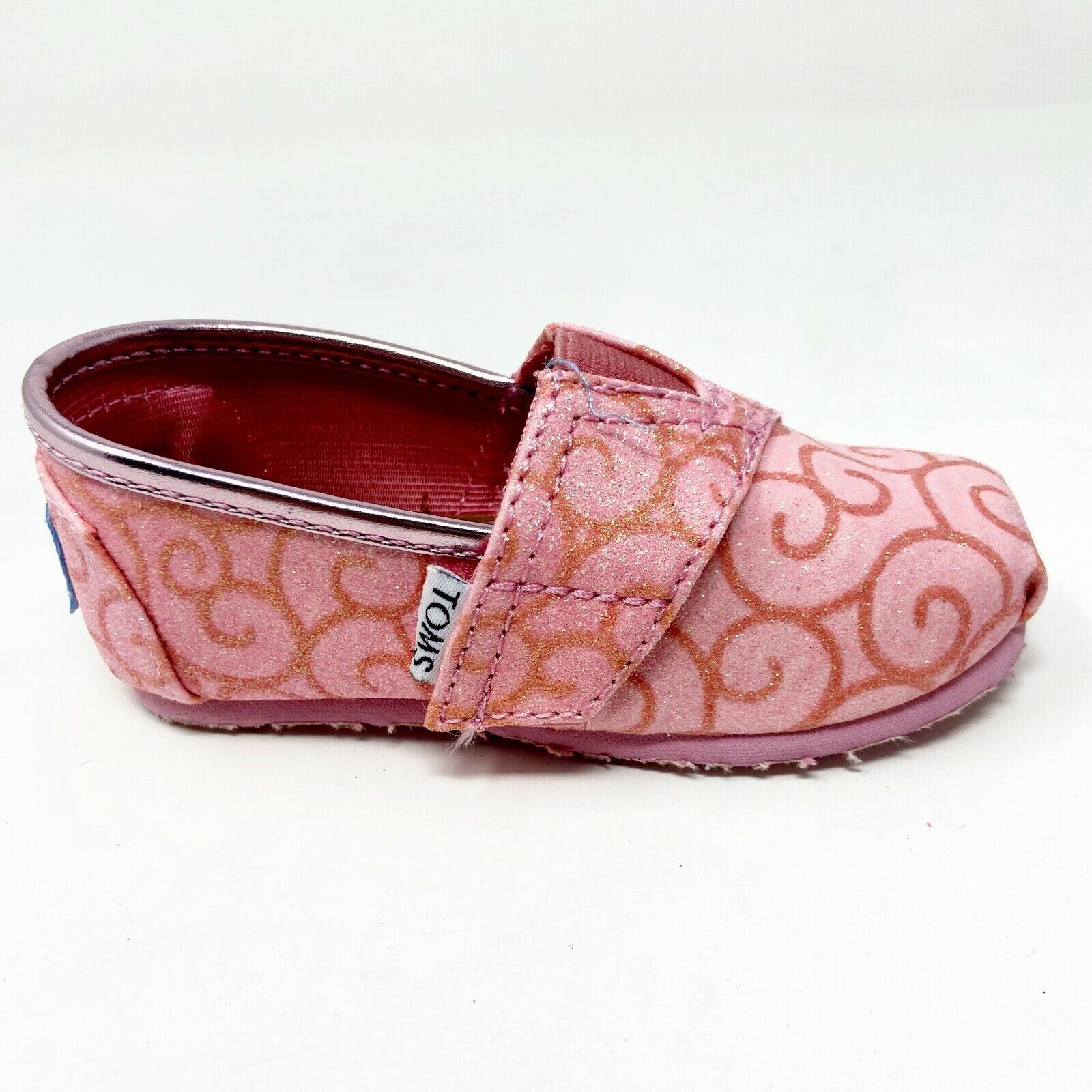 Toms Classics Pink Swirl Pattern Tiny Toddler Slip On Casual Canvas Flat Shoes - Picture 6 of 6