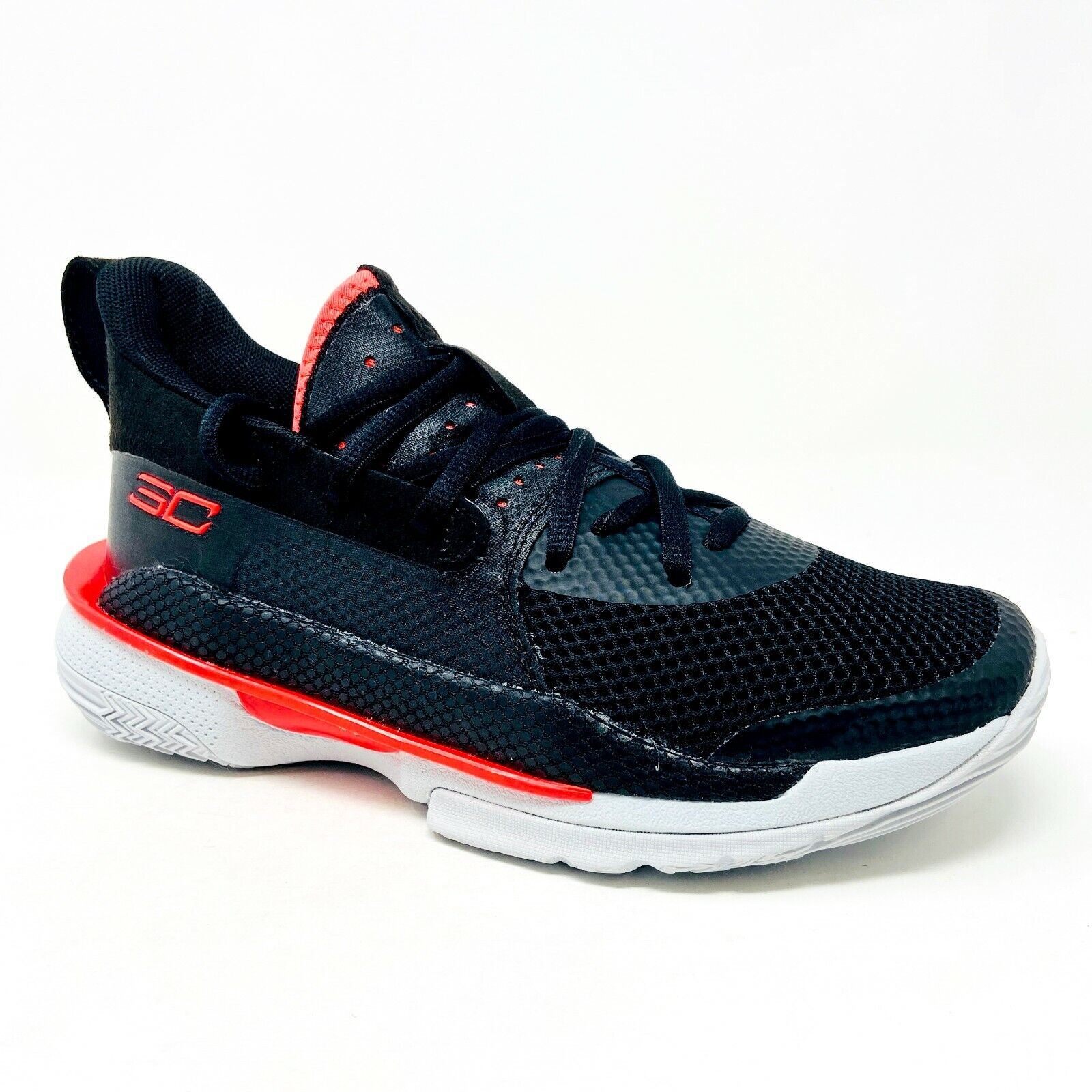 Under Armour Curry 7 SC Black Beta Red Youth Basketball Sneakers