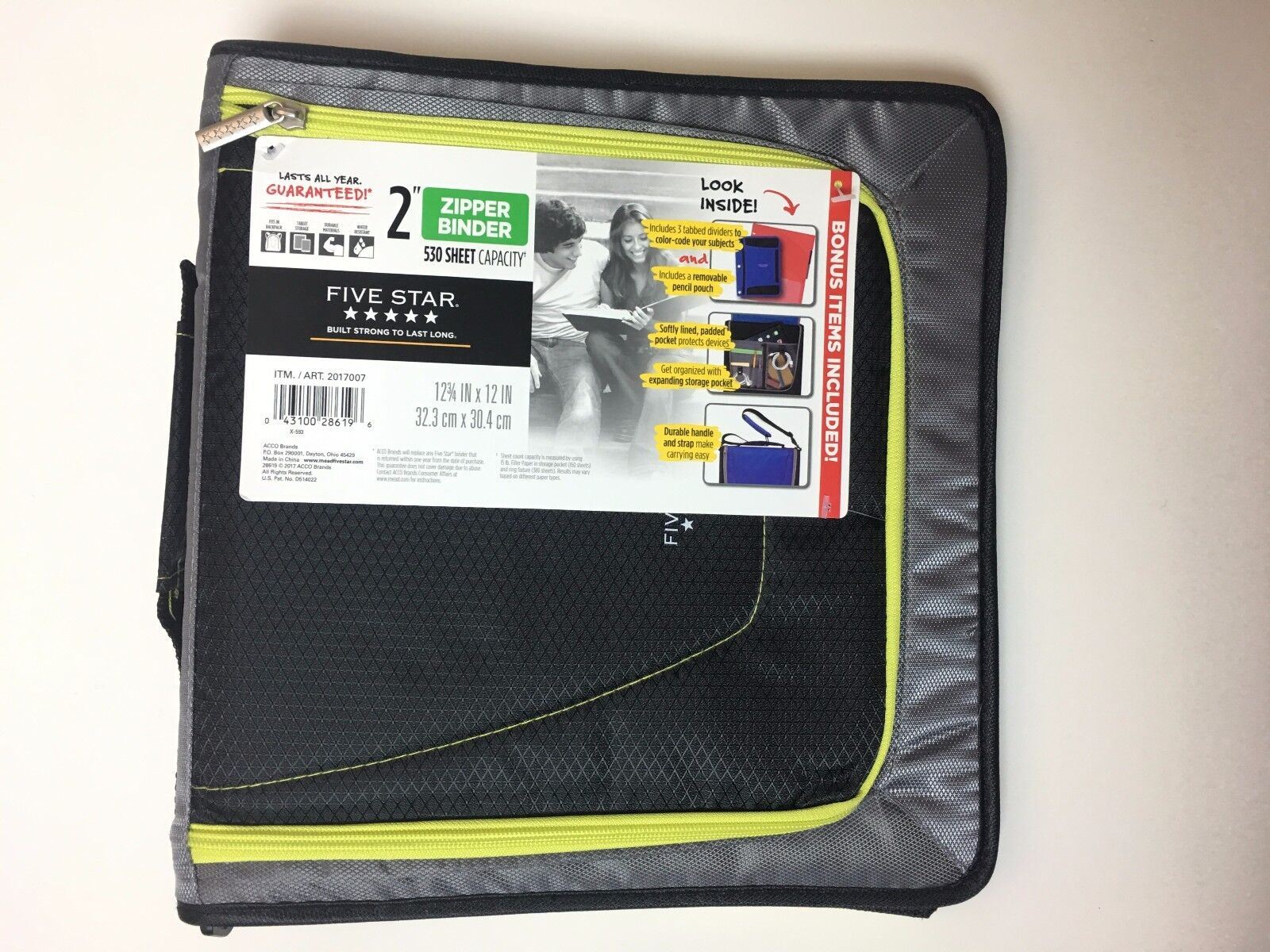 Five Star Zipper Binder 2" 530 Sheet Handle Storage Pocket With Straps - Picture 2 of 3