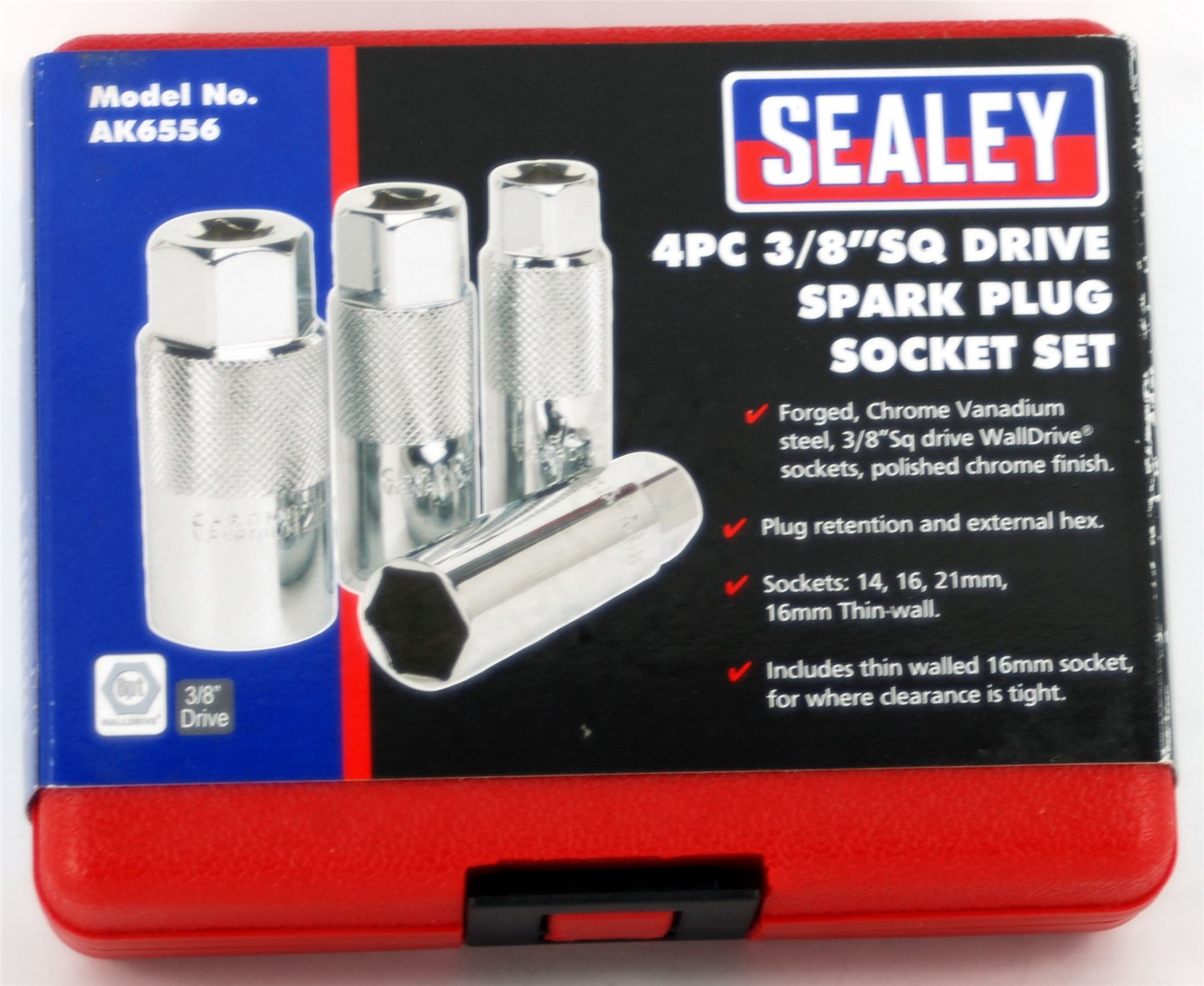 Sealey Spark Plug Socket Set 4pc 3/8"Sq Chrome Vanadium Steel