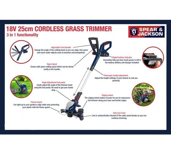 Spear and Jackson 18v Cordless Grass Trimmer 25cm Strimmer Garden and