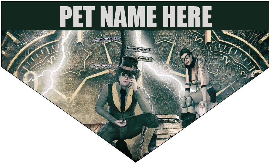 Dog/Pet Bandana - Steampunk Timeclock (can be CUSTOMISED with pet name) - Picture 2 of 7